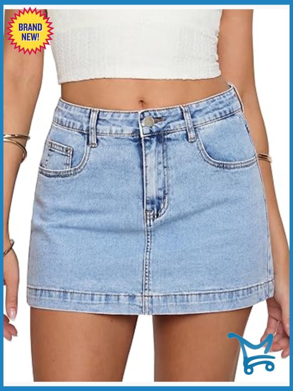 High Waisted Denim Mini Skort with Built-in Shorts